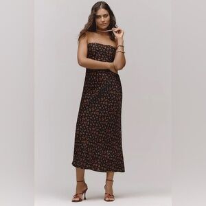 NWT! By Anthropologie Black Motif Satin Midi Slip Dress - Multiple Sizes
